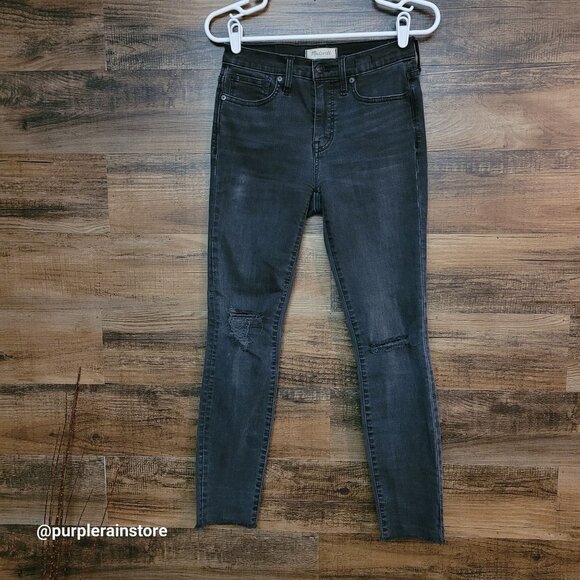 Madewell Jeans 26 Skinny 9" High Rise Black Sea Wash H2230 Tummy Control Raw Hem - Picture 1 of 12